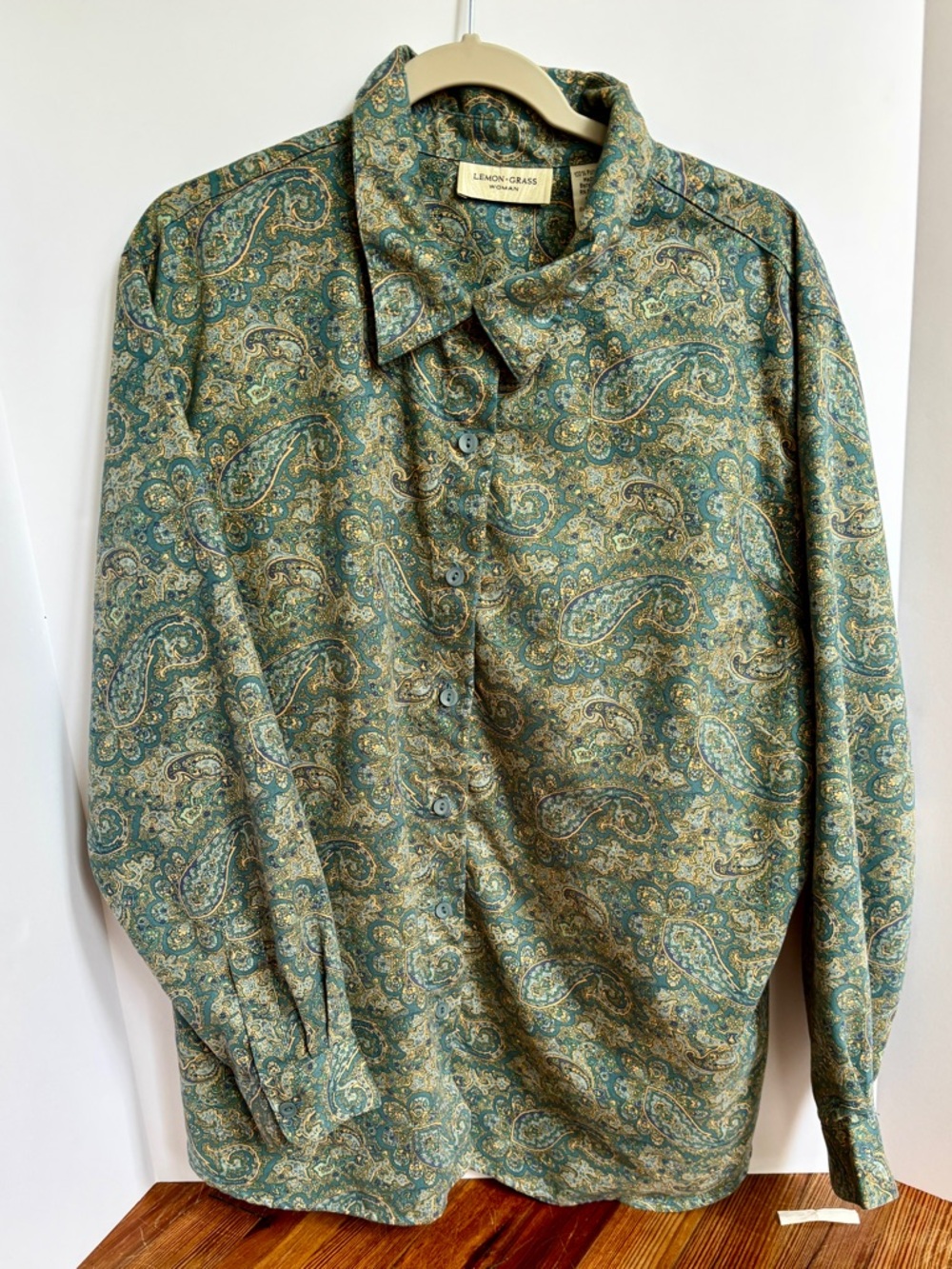 Lemon Grass Woman Paisley Button-Up Blouse Size 22W Teal Boho Vintage Style